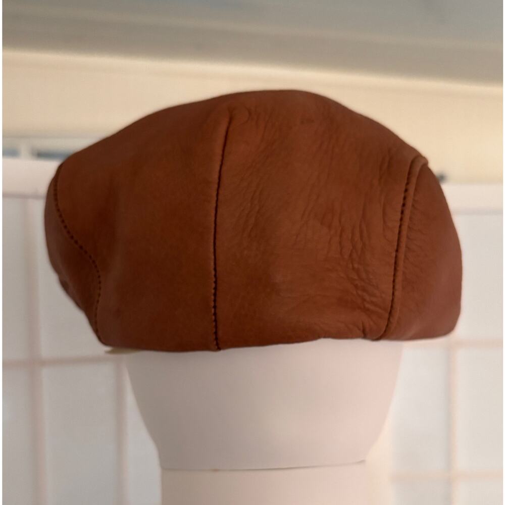 Orvis Genuine Deerskin Leather Driver Cap Brown Large Snap Bill Newsboy Hat - Picture 3 of 11